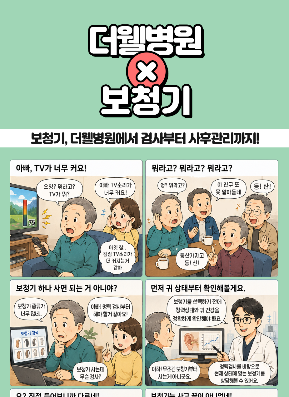 영통 난청(보청기)센터 _ 보청기 필요하세요? 더웰병원에서 검사부터 보청기 사후관리까지 한번에 하세요!